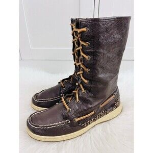 Sperry Topsider Ladyfish Brown Leather Mid-Calf Boots 7.5M Fishermancore Coastal